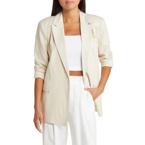 New Open Edit Linen Blend Blazer in Beige Oatmeal Women's Size M